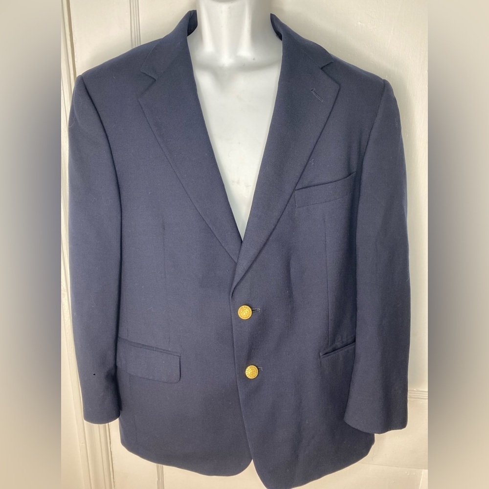 BROOKS BROTHERS %100 Worsted Wool Classic 346 Navy Blazer with Gold Buttons